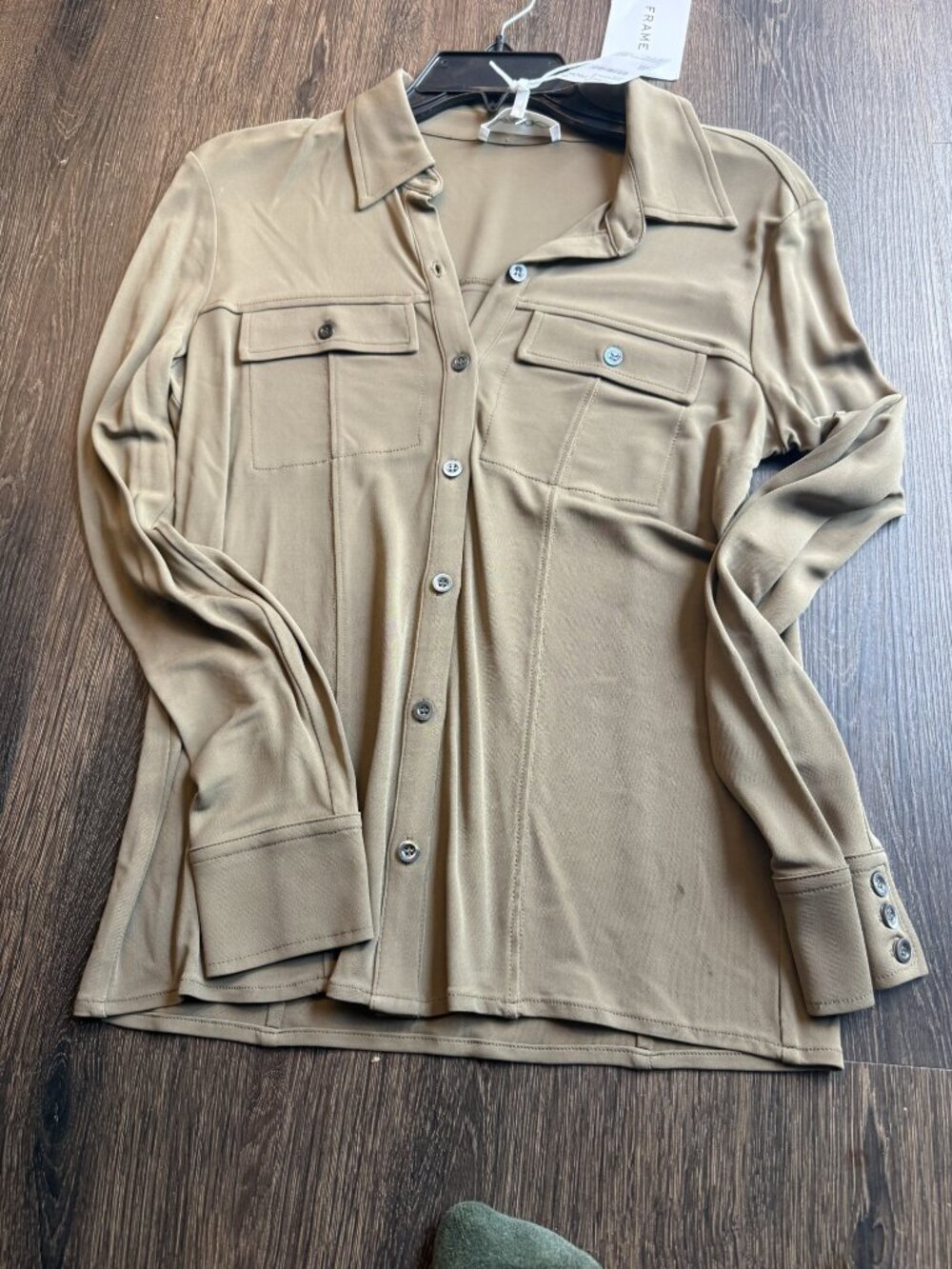 NWT FRAME Slinky Jersey Utility Shirt Earth XS $398
